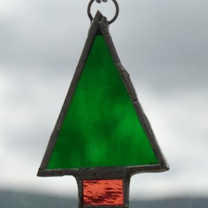 Dark Green glass tree with red pot